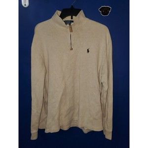 Polo Ralph Lauren 1/4 Zip Sweater Estate Rib Beige Pullover Mens Size Large